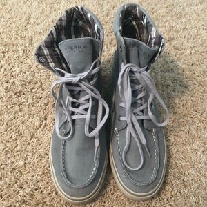 Sperry High Top Corduroy Boots Gray Plaid